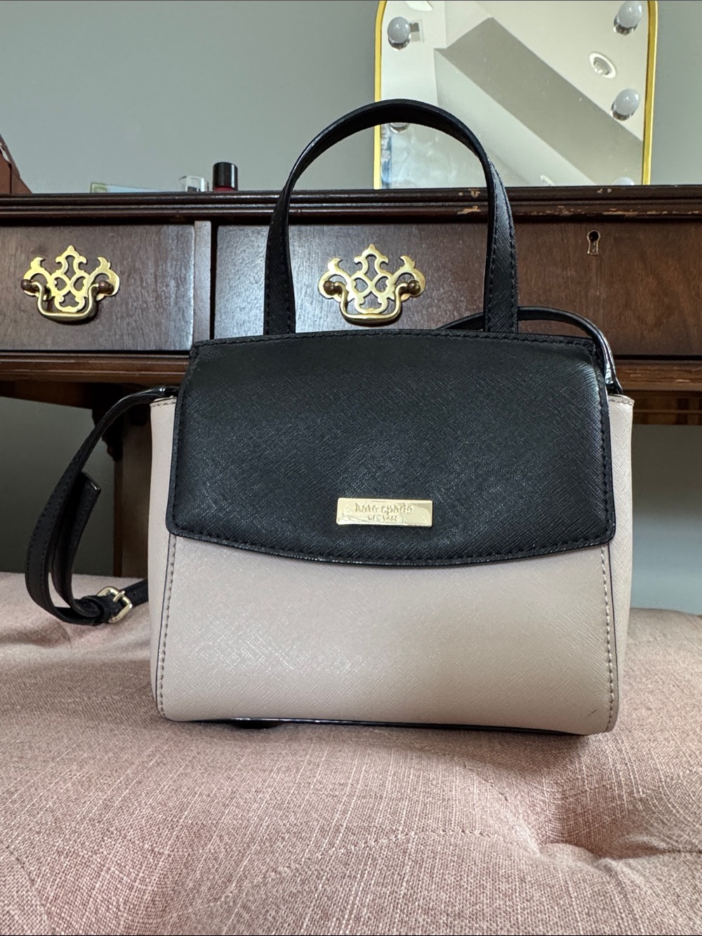 kate spade Two-Tone Black and Cream Structured Top-Handle Satchel